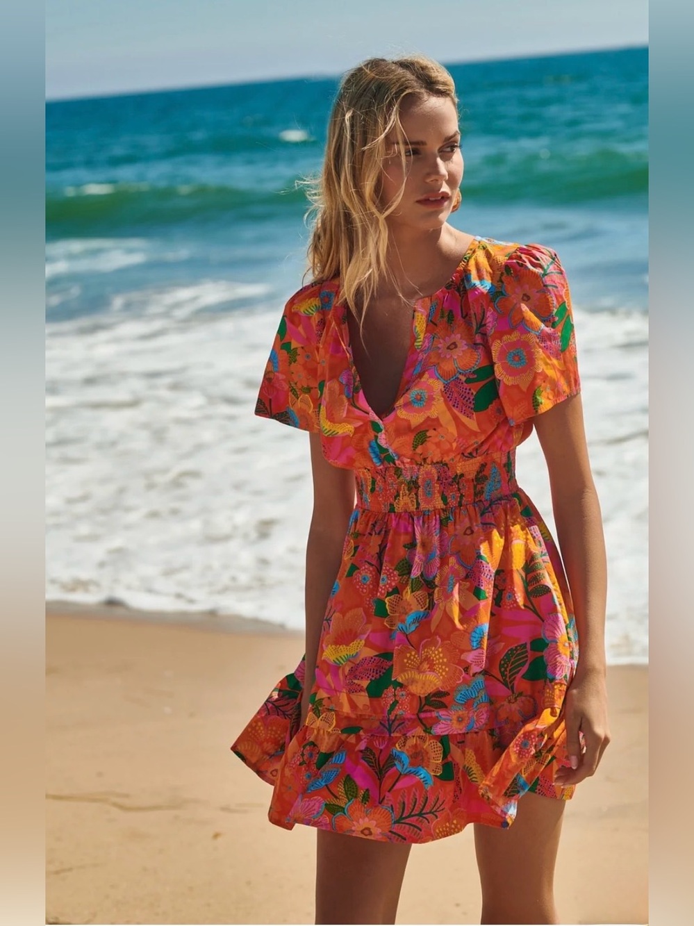Sugarlips into the Sunset  Short cotton Dress  Orange floral print size Small